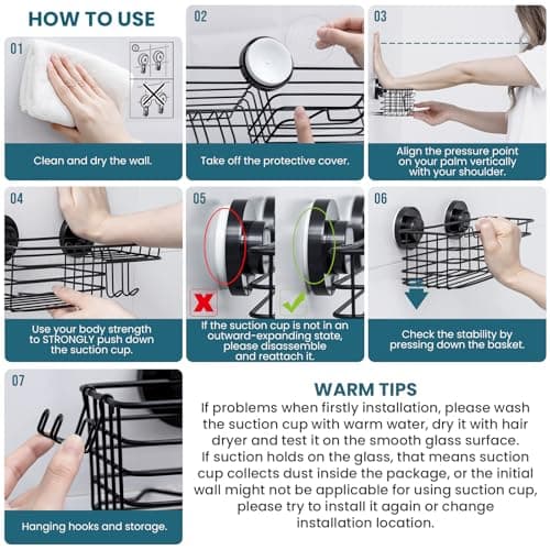 TAILI 2 Pack Heavy Duty Black Metal Shower Organizer with Hooks & Soap Holder
