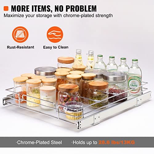 VEVOR Heavy Duty Chrome-Plated Steel Pull Out Cabinet Organizer, 22"x22" Install