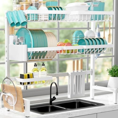 Large Over-The-Sink Stainless Steel Dish Drying Rack, White