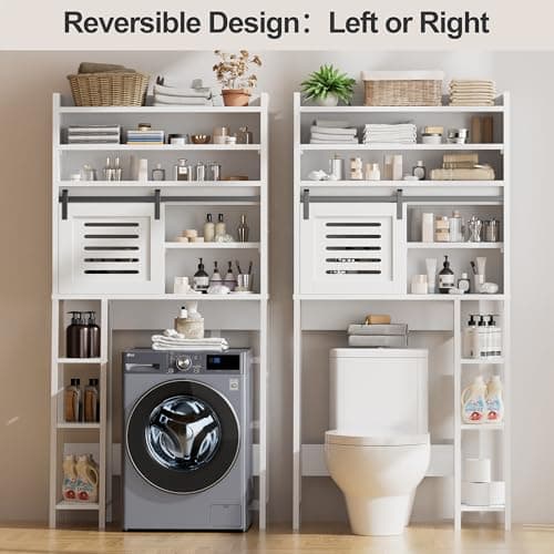 Meilocar White Freestanding Toilet Storage Cabinet with Sliding Doors