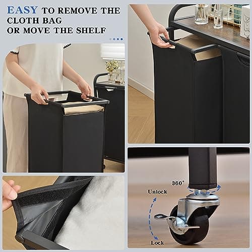 3-Section Rolling Laundry Hamper, B-BLACK, 144L Capacity