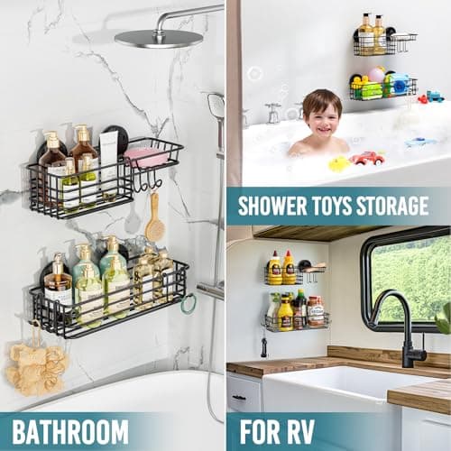 TAILI 2 Pack Heavy Duty Black Metal Shower Organizer with Hooks & Soap Holder