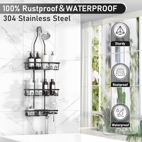 Rustproof Black Shower Caddy with Extendable Rack & Soap Holder