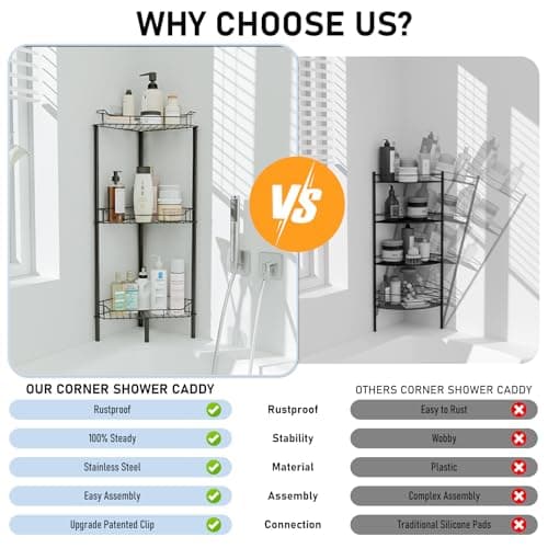 3-Tier Rustproof Black Bathroom Shower Caddy