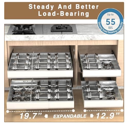21" Expandable Pull-Out Cabinet Organizers with Divider Racks and Peel and Stick Rails