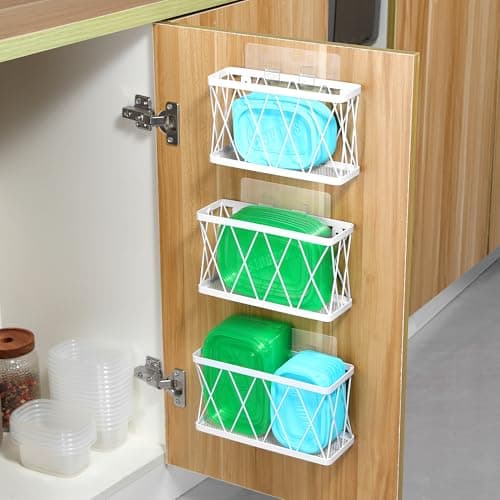 Cabinet Organizer Storage for Tupperware Lids: Wall Mounted Holder for Kitchen Walls - 3 Pack (Black Stainless Steel)