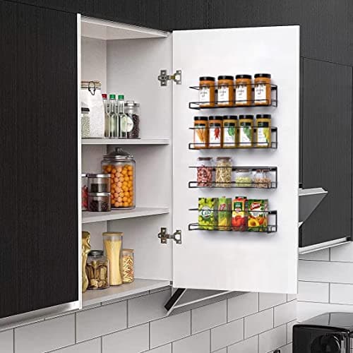 Wall-Mounted Spice Rack Organizer Set for Cabinet Doors (Black)