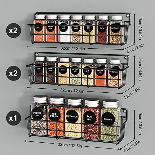 5-Pack Wall-Mounted Spice Rack Organizer for Kitchen, Black