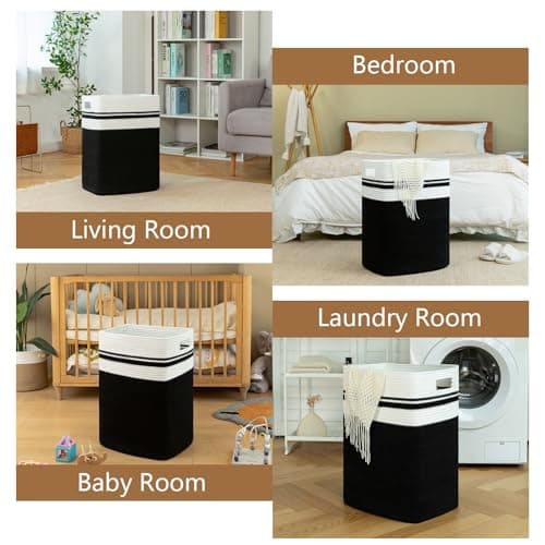 OIAHOMY Tall Cotton Laundry Hamper with Handles-16x13x22in Black