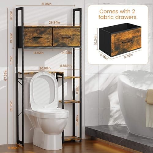 Luxspire 5-Tier Over Toilet Organizer, Brown + Black