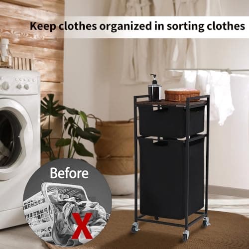 LUCKUP 2-Section Laundry Hamper with Shelf & Sorter