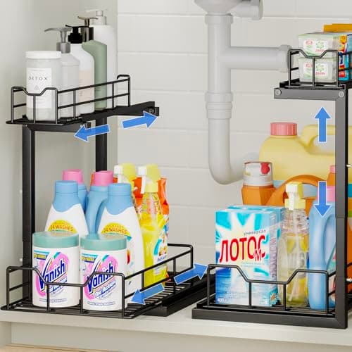 2-Pack Under Sink Organizer: Adjustable Height Kitchen Bathroom Cabinet Storage