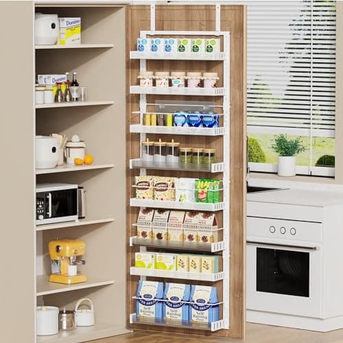 Over the Door Pantry Organizer, Large 8-Tier White Wall Mount Storage