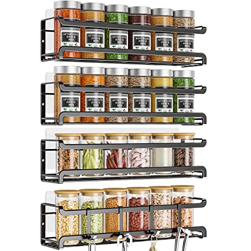 Wall-Mounted Spice Rack Organizer - 4 Pack for Kitchen Cabinets and Pantry Doors