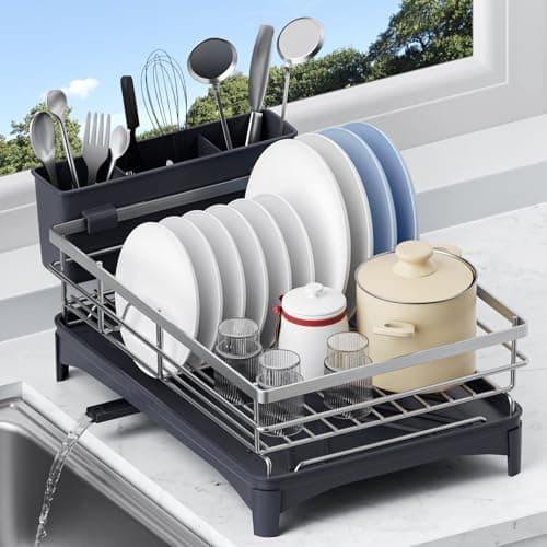 Stainless Steel Kitchen Drying Rack with Drainer and Cutlery Holder