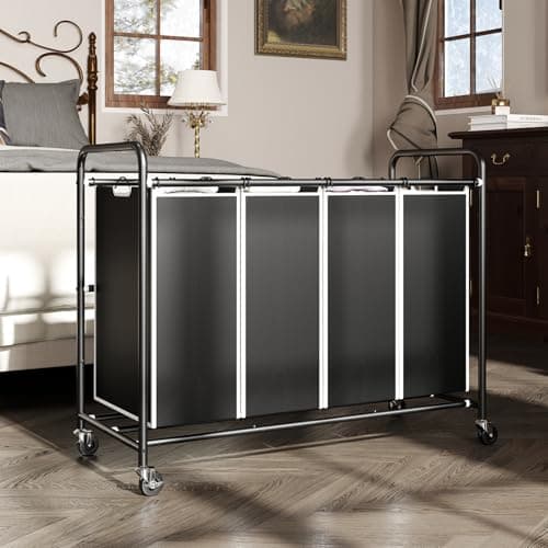ROMOON 4-Section Heavy Duty Laundry Sorter with Wheels