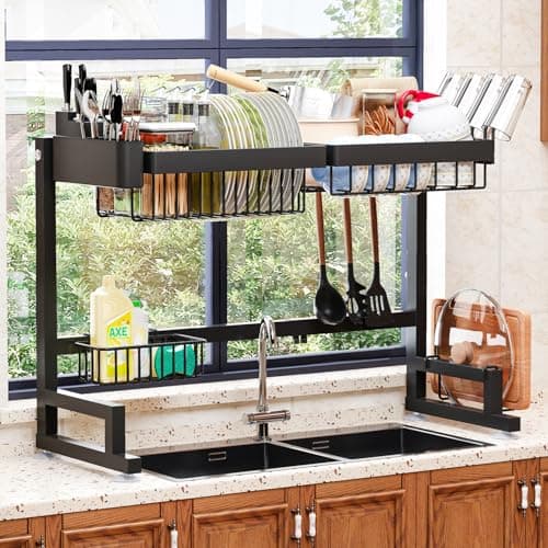 Expandable Over-Sink Dish Drying Rack - Snap-On Design, 24" - 35.5" L x 12" W x 19" - 22" H