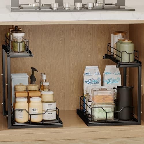 2-Pack Under Sink Organizer: Adjustable Height Kitchen Bathroom Cabinet Storage