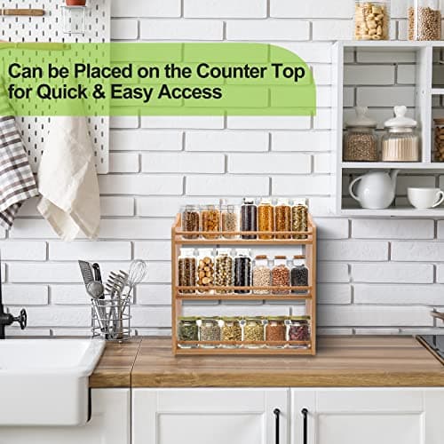 Bamboo 3-Tier Spice Rack for Kitchen Counter or Wall