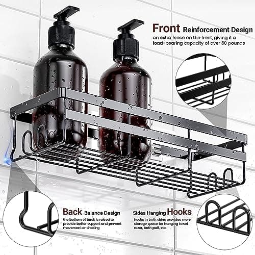 WOWBOX Stainless Black Adhesive Shower Caddy, 2 Pack