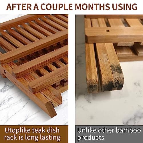 Utoplike Collapsible 2-Tier Teak Dish Drainer for Kitchen
