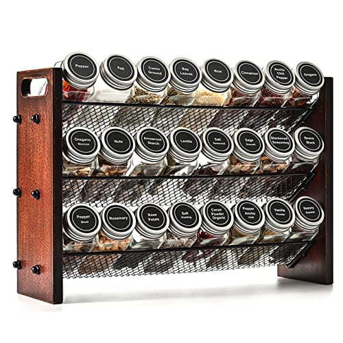 Rustic 3 Tier Wooden Spice Rack, Cabinet Countertop Wall Mount