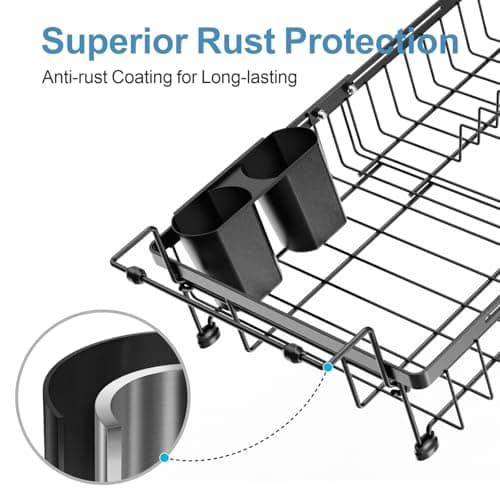 iSPECLE Adjustable Over the Sink Dish Drying Rack, Black
