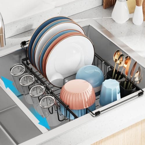 iSPECLE Adjustable Over the Sink Dish Drying Rack, Black