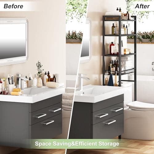 4-Tier Over-The-Toilet Storage Rack with Adjustable Shelf and Basket