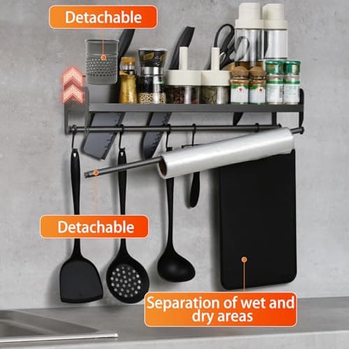 50CM Wall Mount Spice Rack with Hooks - Kitchen Organizer for Spices, Utensils, and Jars