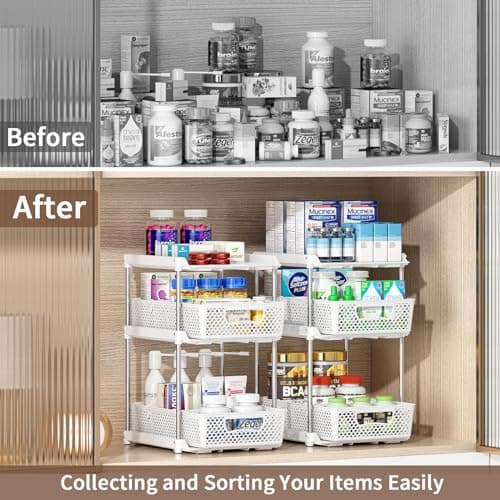 White 3 Tier Under Sink Organizer with Dividers