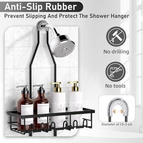 Rustproof Black Shower Caddy with Extendable Rack & Soap Holder