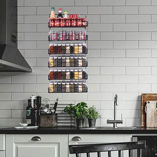 SWOMMOLY Large Capacity Wall Mount Spice Rack, 6 Pack Black