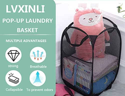 Popup Laundry Hamper 2-Pack, Foldable Mesh Basket for Dorm, Laundry Room, Bedroom, RV