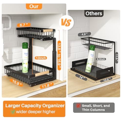 Under Sink Organizer for Kitchen and Bathroom - Adjustable 2-Tier Storage Shelf for Small Spaces
