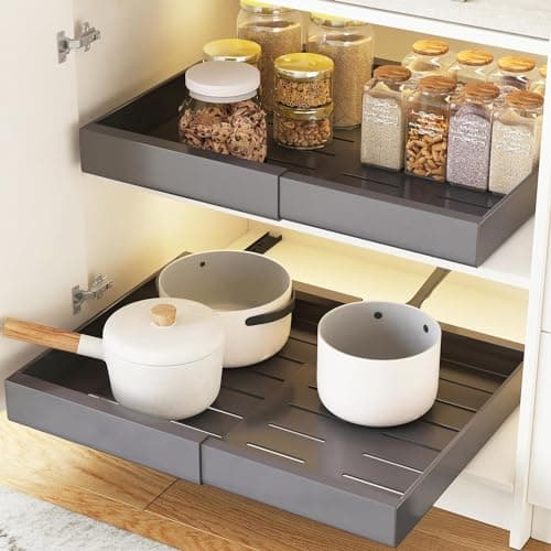 2 Pack COVAODQ Extendable Sliding Cabinet Organizer, Adjustable Width 12.4" to 20.4", Grey