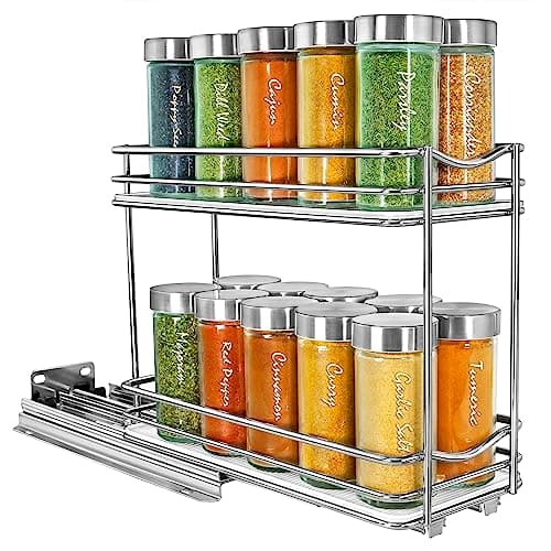 LYNK PROFESSIONAL Slide Out Spice Rack - Black, 4-1/4" Wide, 2 Tier