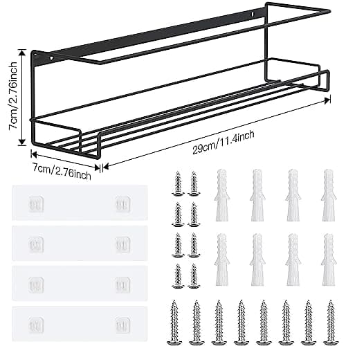 Wall-Mounted Spice Rack Organizer Set for Cabinet Doors (Black)