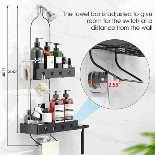 KEGII Black Waterproof Shower Caddy with Soap Holder - No Drilling, Better Than Corner Shelves