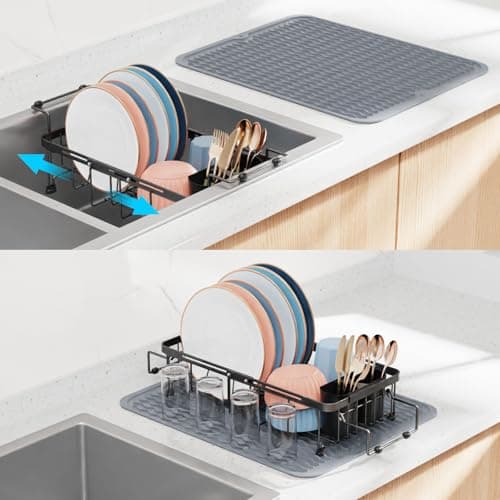 iSPECLE Adjustable Over the Sink Dish Drying Rack, Black