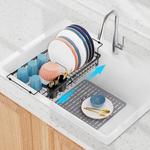 iSPECLE Adjustable Over the Sink Dish Drying Rack, Black