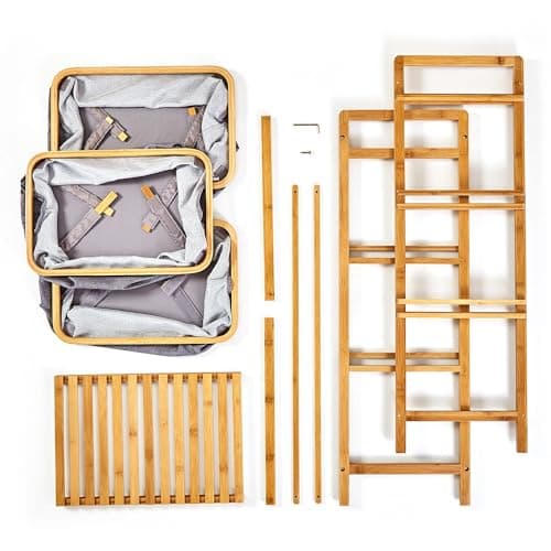 Bamboo 3-Tier Pull-Out Hamper Organizer with Towel Cabinet Handle