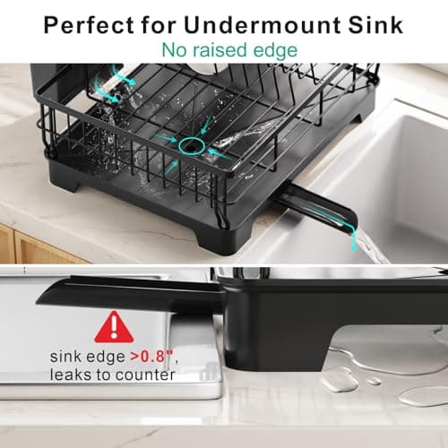 GSlife Expandable 2-in-1 Dish Drying Rack with Drainboard, Black