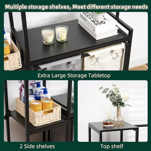 2-Section Laundry Hamper with Shelf & Sorter, 12.4 Gal Removable Bags, Black JLH004B