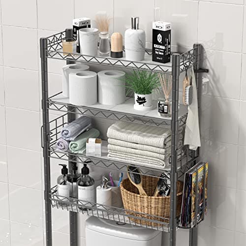 Gray 4-Tier Toilet Shelf Bathroom Organizer Over Toilet Storage