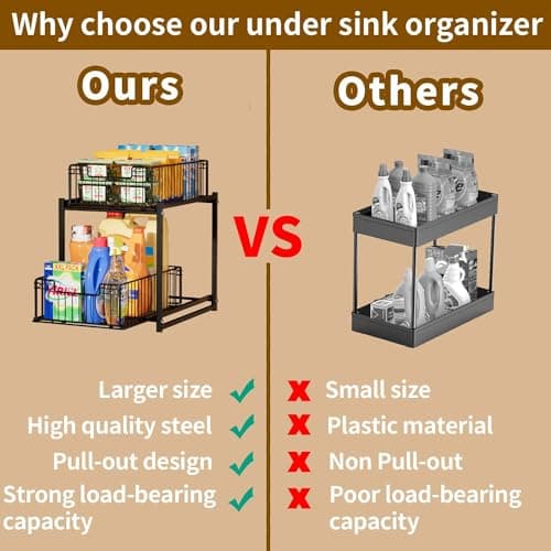 2-Tier Pull Out Kitchen Bathroom Organizer, Under Sink Storage Shelves (1 Pack)