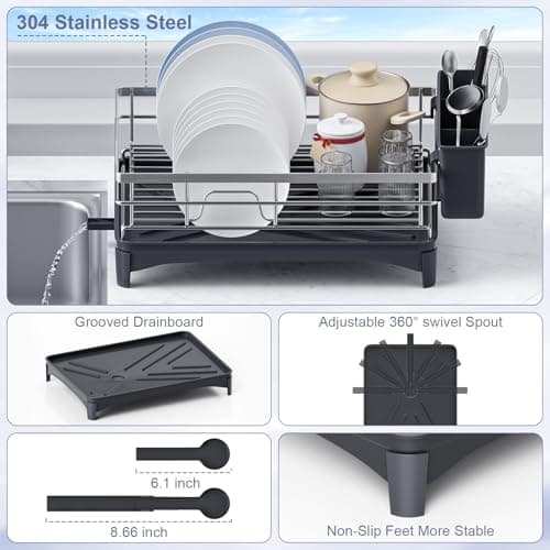 Stainless Steel Kitchen Drying Rack with Drainer and Cutlery Holder