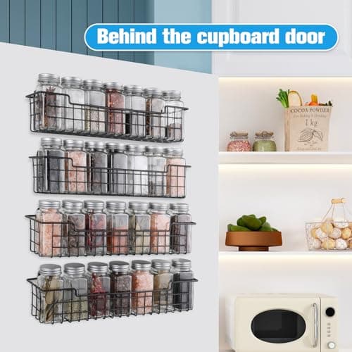 Wall Mount Spice Rack Organizer for Kitchen, Set of 2, Black