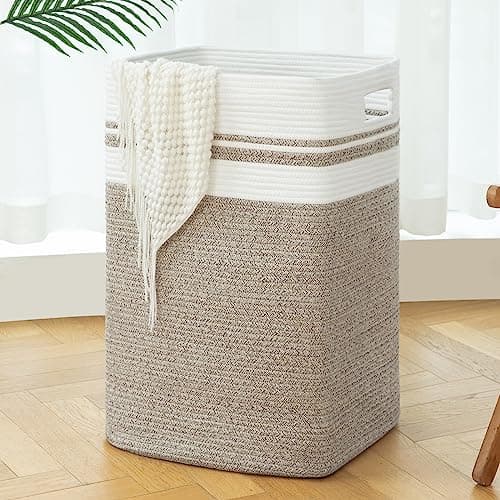 OIAHOMY Tall Cotton Laundry Hamper with Handles-16x13x22in Black