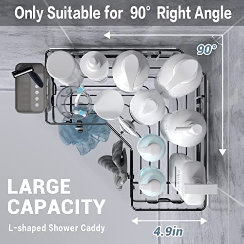Stainless Steel Adhesive Corner Shower Caddy, 2 Pack, Hooks & Toothpaste Holder